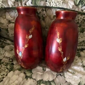 ROYAL MARUNI 2PC. OX Blood Red LACQUER WARE Flower Vase
